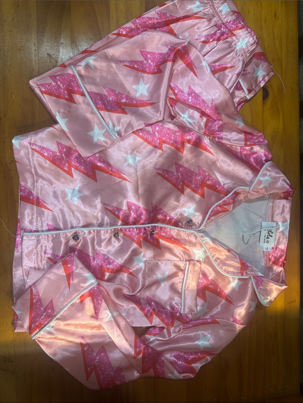Lola + The Boys Pink Lightning Bolt Satin Kids Pajama Set